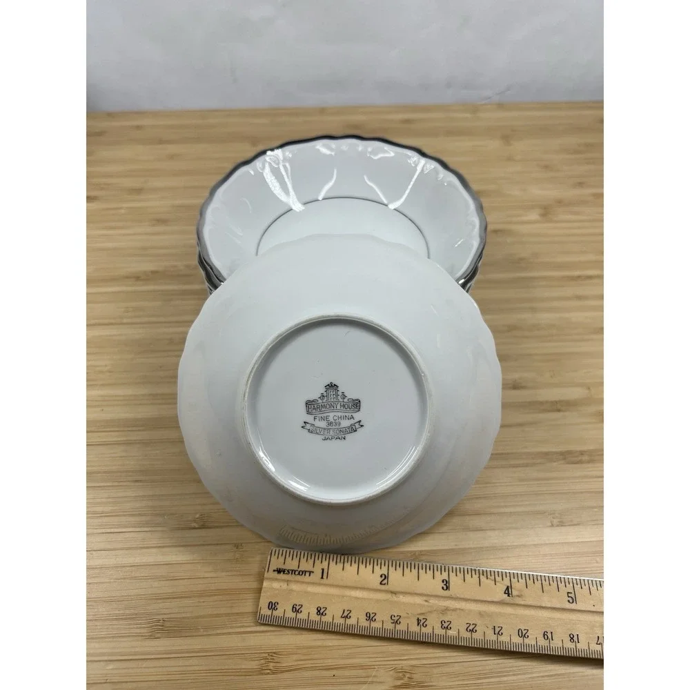 Harmony House Silver Sonata Fruit Bowls Set of 8 Japan Fine China 5.5